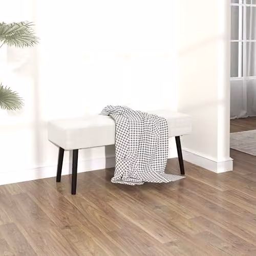HOMCOM Corduroy End of Bed Bench in Cream White/Beige, W: 120 cm, D: 45 cm, H: 45 cm – 3