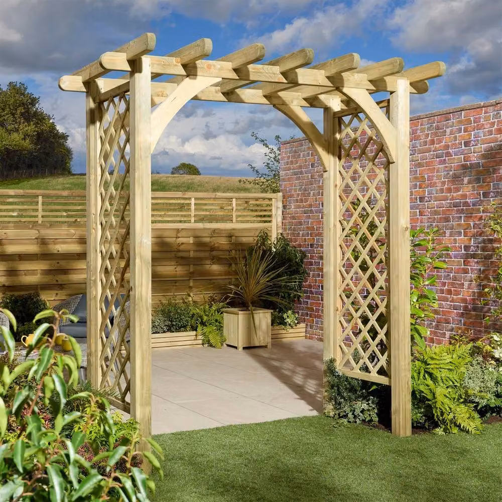 Rowlinson Cheltenham Grand Arch Timber Garden Trellis in Brown, W: 220 cm, D: 129.5 cm, H: 227 cm – 2