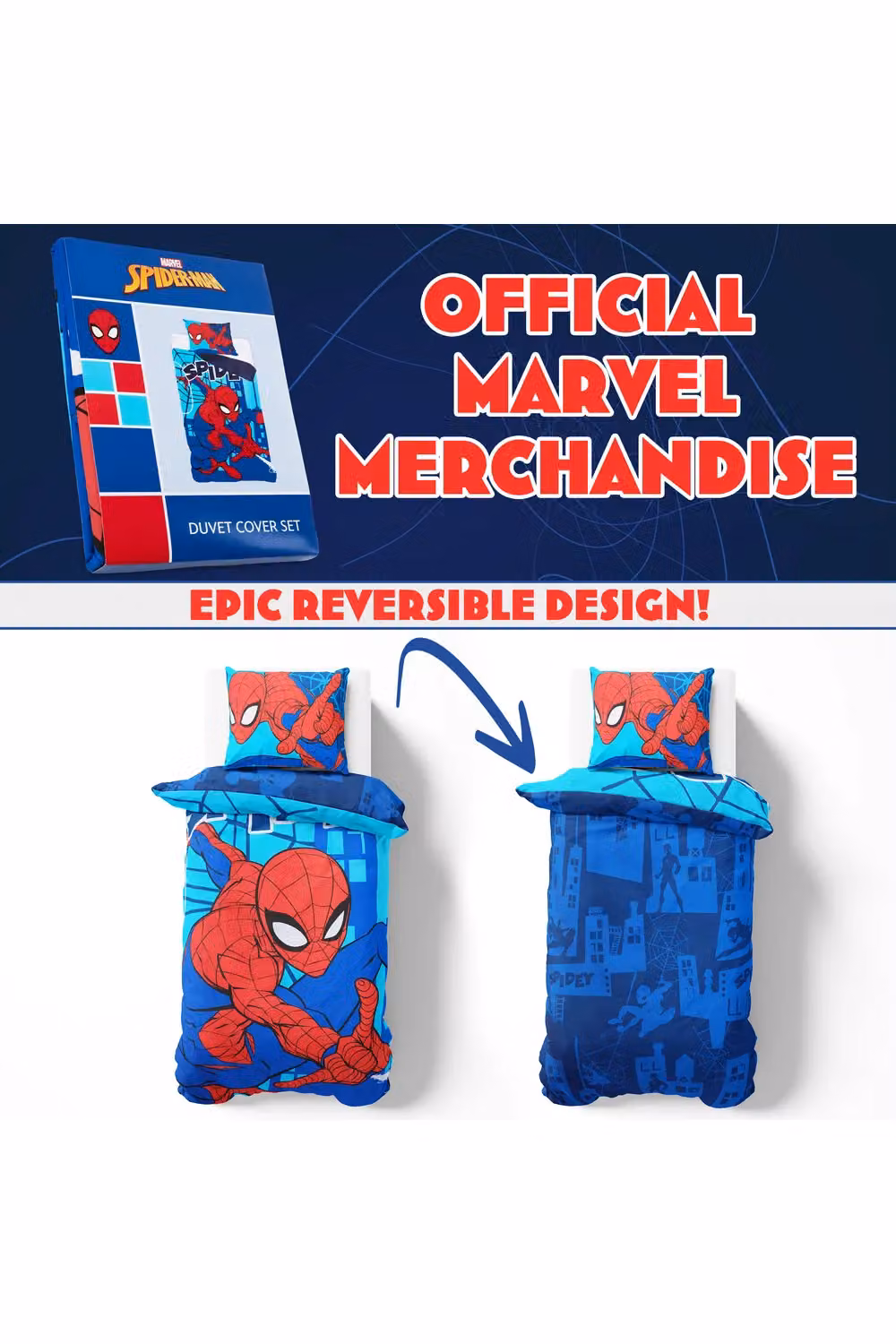 Marvel Spiderman Duvet Cover and Pillowcase Set, Blue and Multicolour, W/D/H: 135 x 200 cm – 6