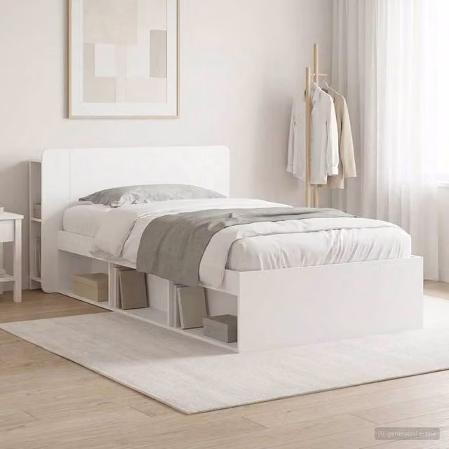 Berkfield Home Modern Bed Frame with Storage Drawers in White, Engineered Wood, W/D/H: 100 x 200 cm