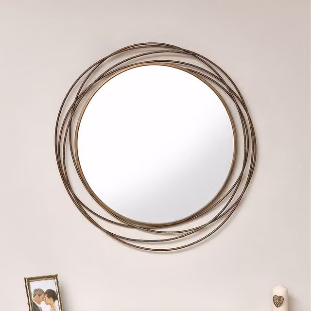 Melody Maison Antique Gold Abstract Round Wall Mirror, W: 88 cm, H: 85 cm