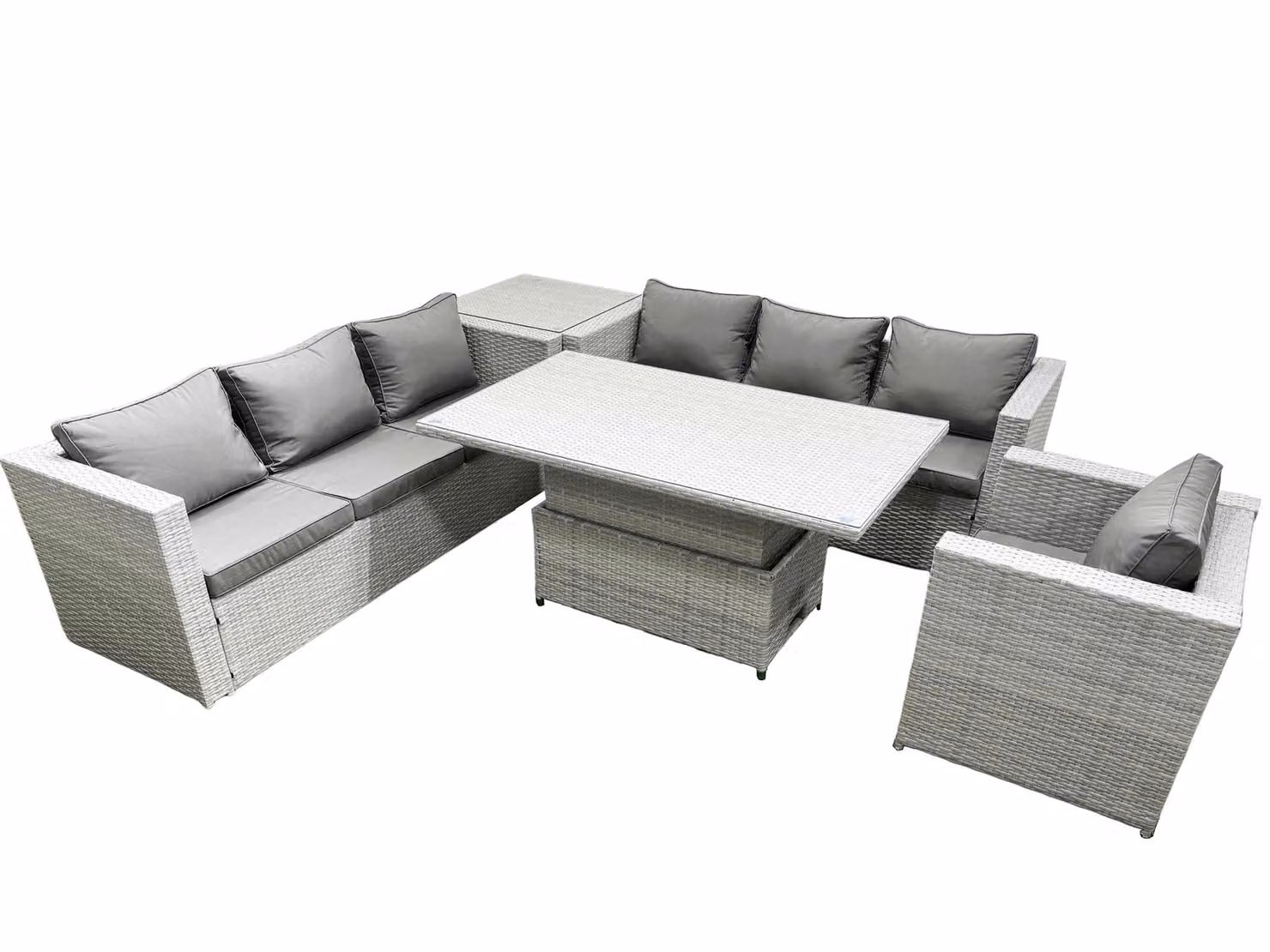 Fimous Rattan Garden Furniture Set with Adjustable Height Lifting Table and Sofa Dining Set in Light Grey – 2