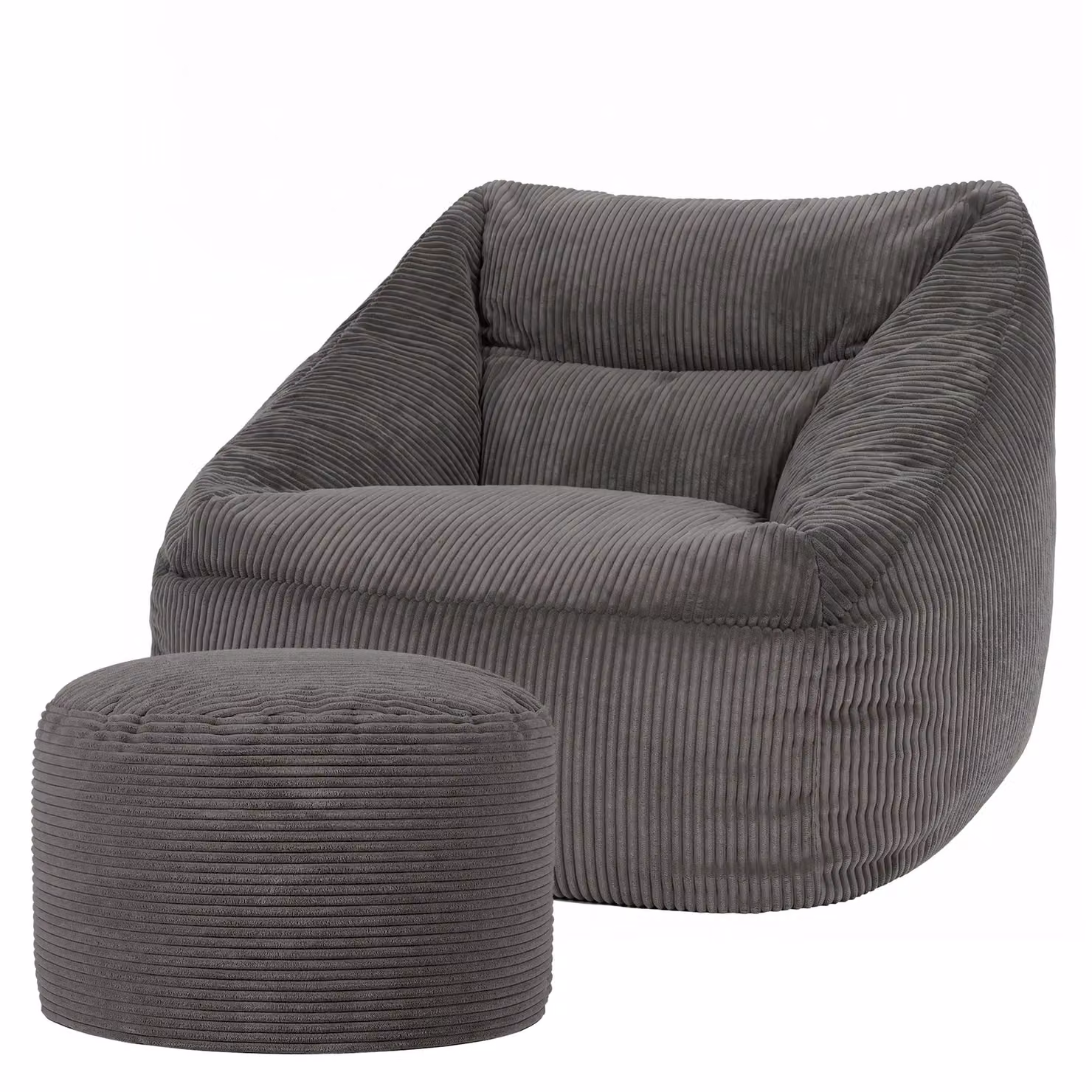 ICON Corduroy Bean Bag Armchair with Round Footstool in Charcoal Grey – 5