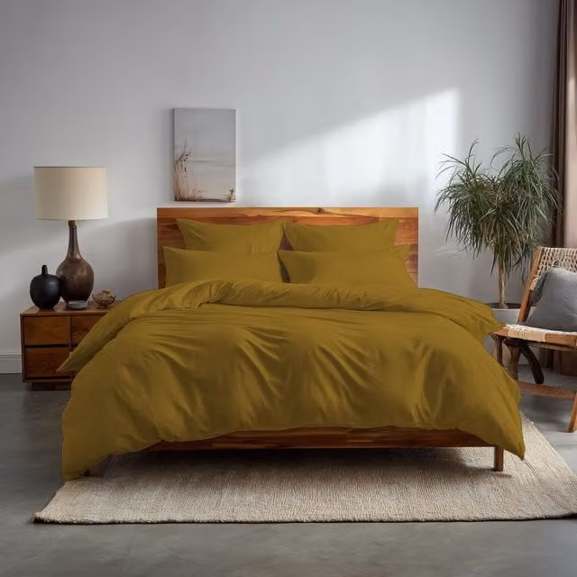 Home Sweet Home UK Plain Dyed Polycotton Duvet Cover and Pillowcase Set, Yellow, Single, Duvet Cover: 135 x 200 cm, Pillowcase: 48 x 74 cm – 1