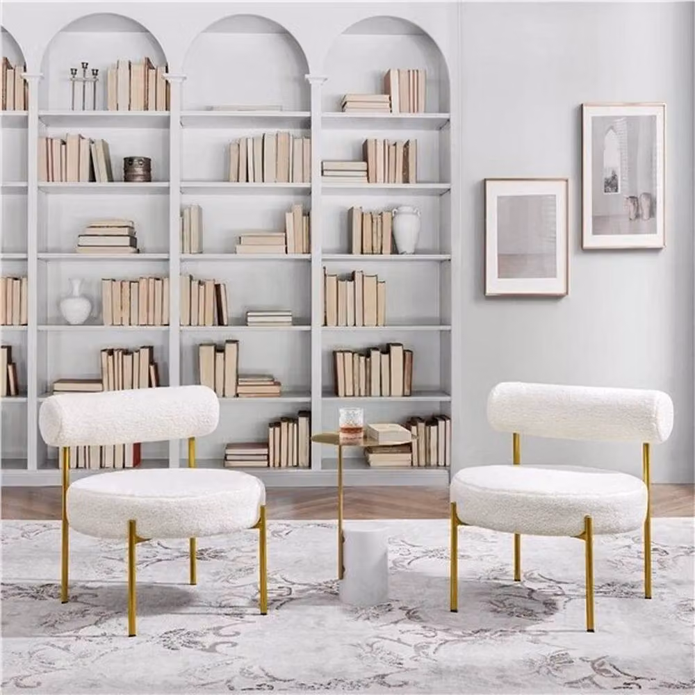 KORVIXA White Bouclé Tub Accent Chair with Gold Metal Legs, W/D/H: 100 x 100 x 65 cm – 2