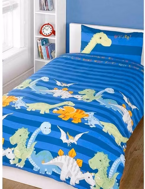 Rapport Dinosaur Duvet Cover and Pillowcase Set in Blue, Single Size, 90 x 200 cm