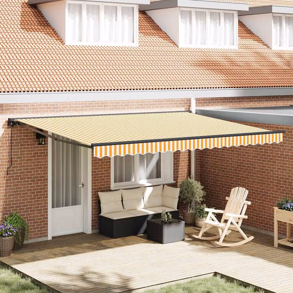 Berkfield Home Manual Retractable Folding Arm Awning in Orange and White, W: 450 cm, D: 300 cm – 2