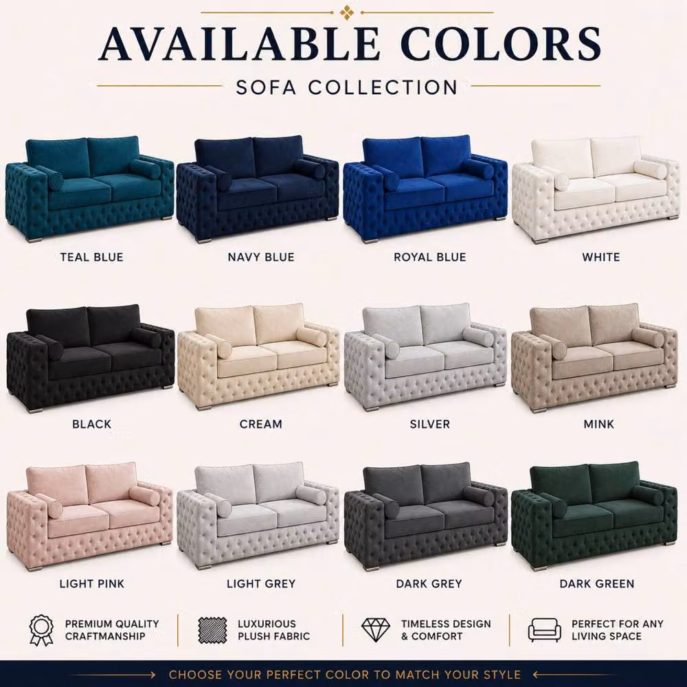 Stratus Interiors Ashley Tufted Chesterfield 2 Seater Fabric Sofa in Light Grey, W: 177.8 cm, H: 76.0 cm, D: 67.0 cm – 3