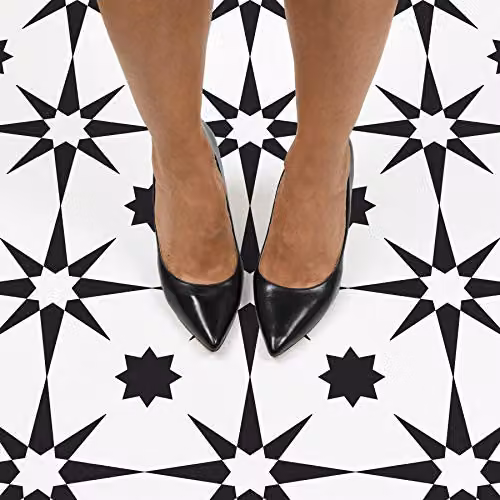 FloorPops WallPops FP2948 Altair Self-Adhesive Peel & Stick Floor Tiles, Black, W: 30.48 cm, D: 30.48 cm, H: 0.15 cm – 5