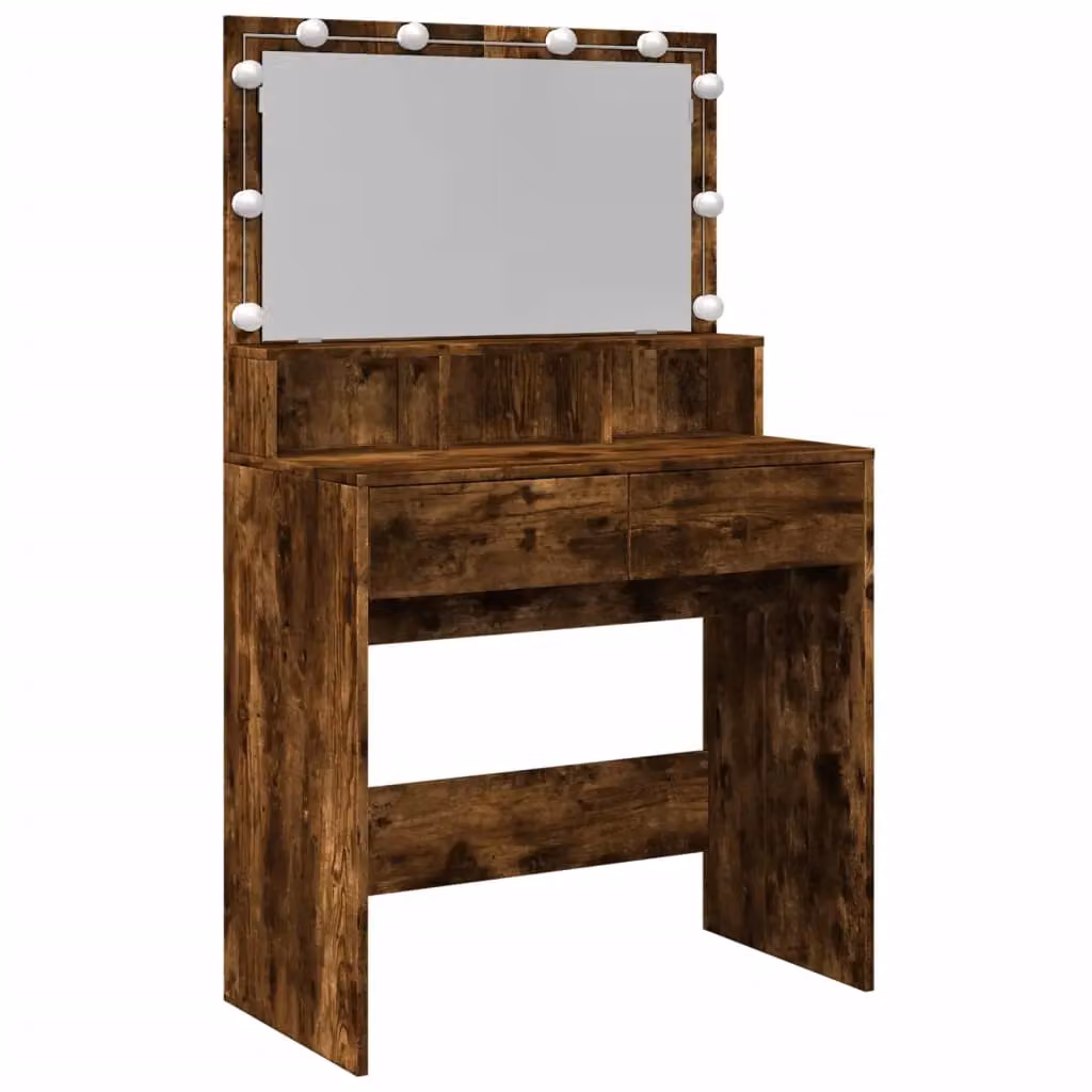 Berkfield Home Modern Smoked Oak Dressing Table with LED in Brown, W: 80 cm, D: 41 cm, H: 134.5 cm – 2