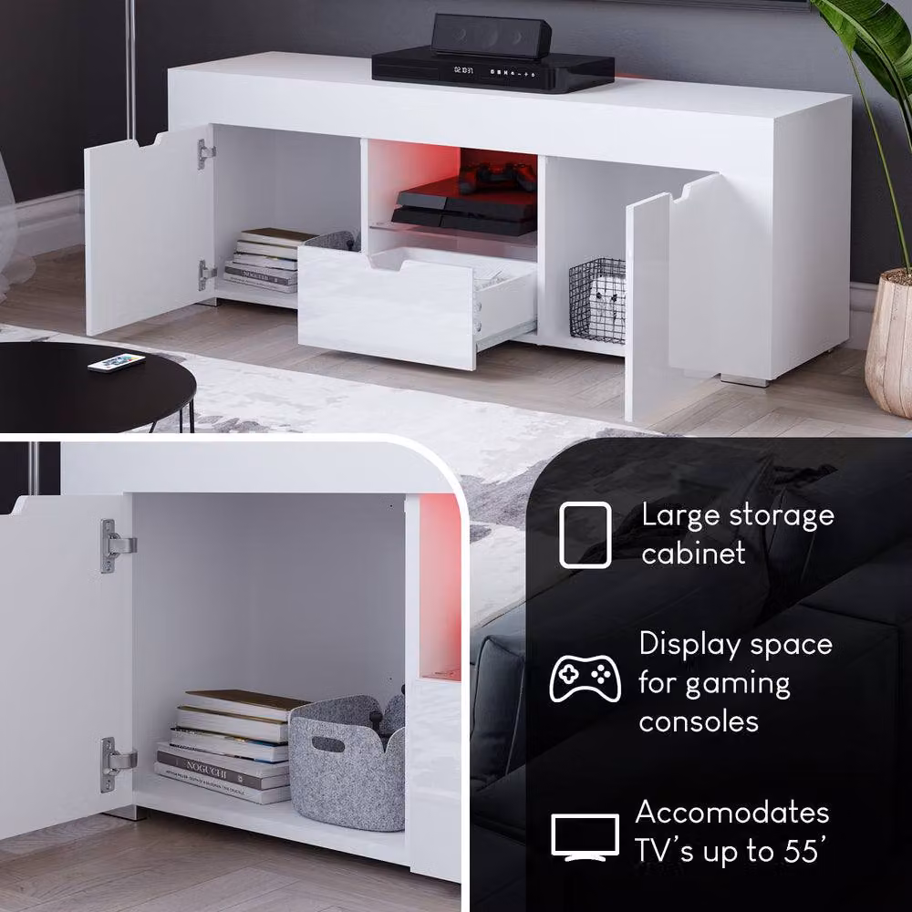 HD Designs Vida Designs Eclipse LED TV Unit with 2 Doors and 1 Drawer in White Glossy Finish – 5