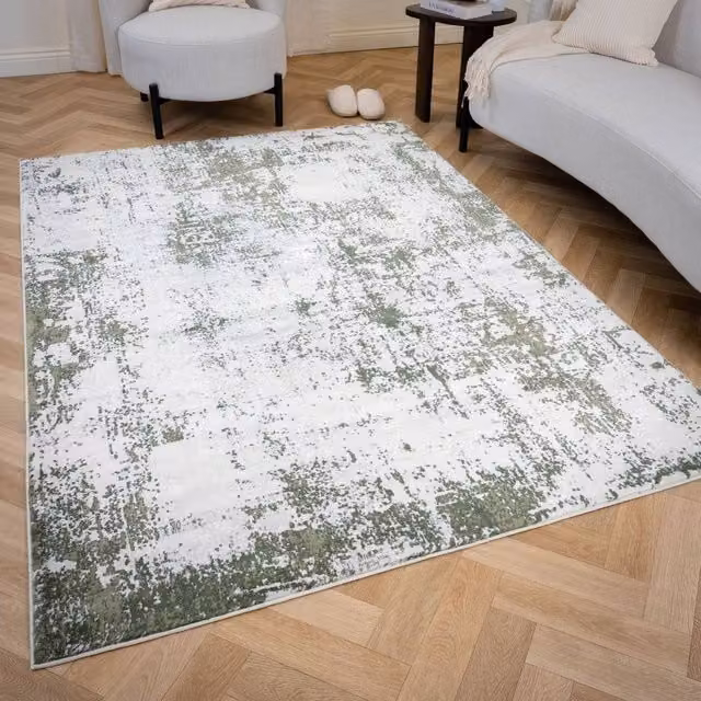 THE RUGS Elaris Stain Resistant Abstract Distressed Modern Area Rug, Green, W: 80 cm, L: 150 cm