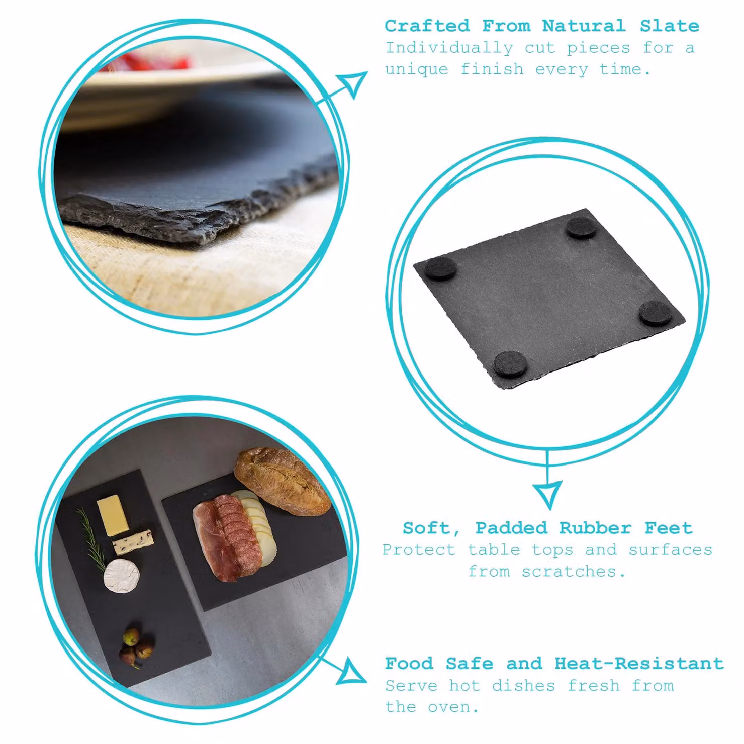 Argon Tableware Slate Placemats and Coasters Set in Grey, W: 40 cm, D: 30 cm – 2
