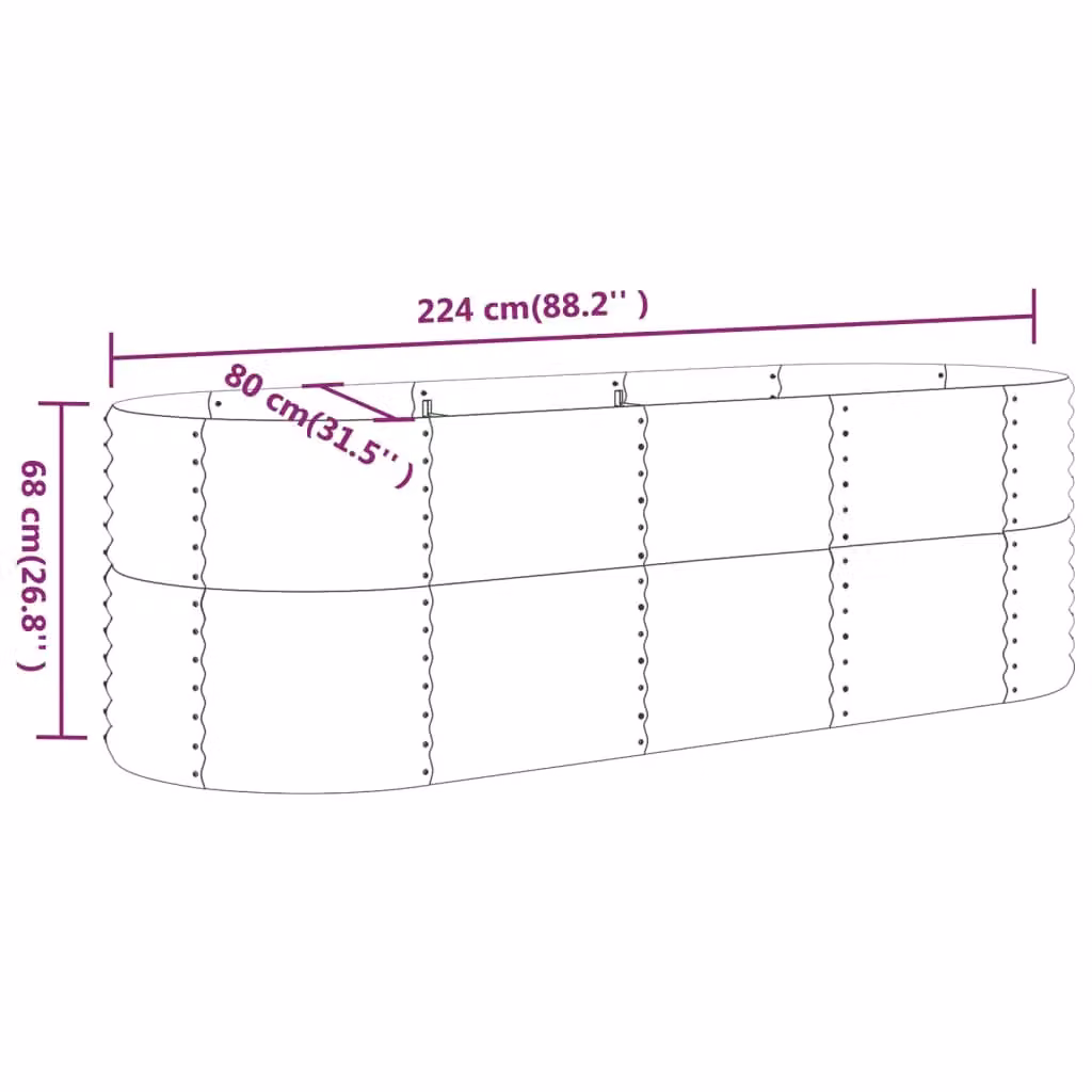 Berkfield Home Garden Brown Powder-coated Steel Raised Bed W/D/H: 224 x 80 x 68 cm – 4