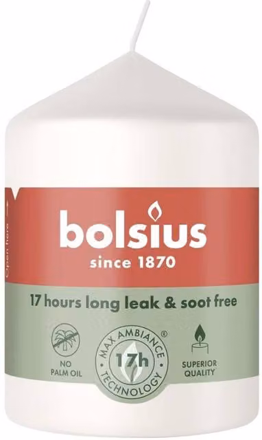 Bolsius Cloudy White Pillar Candles, 3 Pack, H 8.0 cm x W 5.8 cm x D 5.8 cm