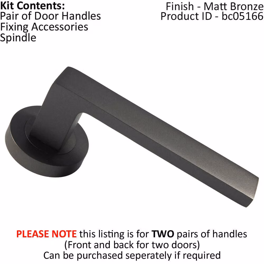 Loops 2x Pair Straight Square Handle on Round Rose Concealed Fix Matt Bronze Finish – 2