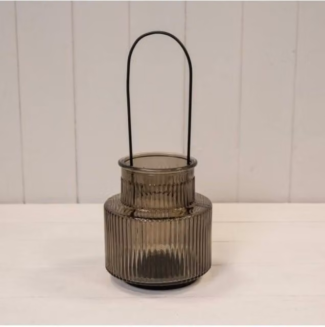 KDMD Large Round Glass Pillar Candle Holder with Handle in Grey