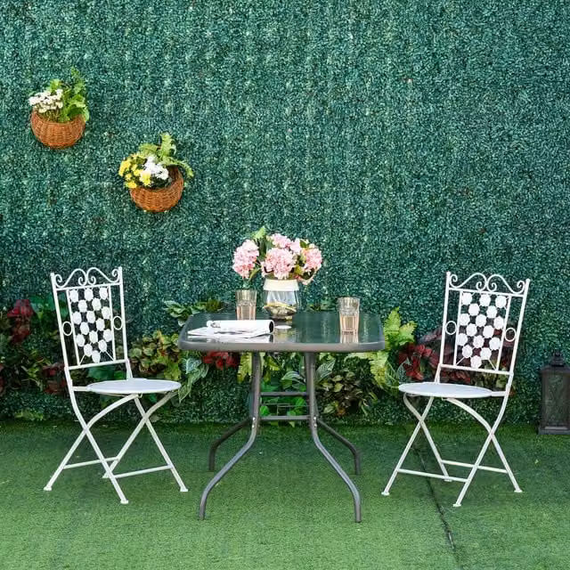 Outsunny Glass Top Garden Dining Table with Metal Frame and Parasol Hole, Carbon Grey, W: 120 cm, D: 80 cm, H: 70 cm