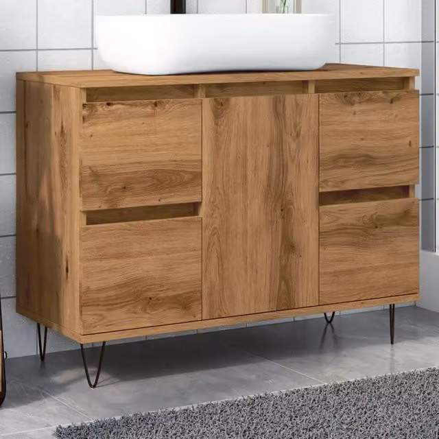 Berkfield Home Artisan Oak Bathroom Cabinet in Brown, W/D/H: 80 x 33 x 60 cm