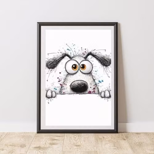 60 Second Makeover Peeking Dog Print Wall Art Poster, Multicolour, A4