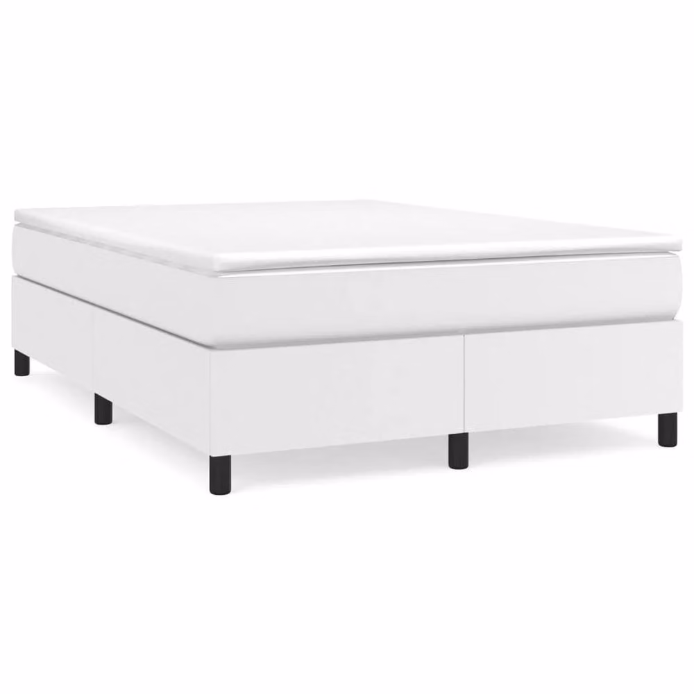 Berkfield Home Upholstered Box Spring Bed Frame in White Faux Leather, W: 135 cm x D: 190 cm – 2
