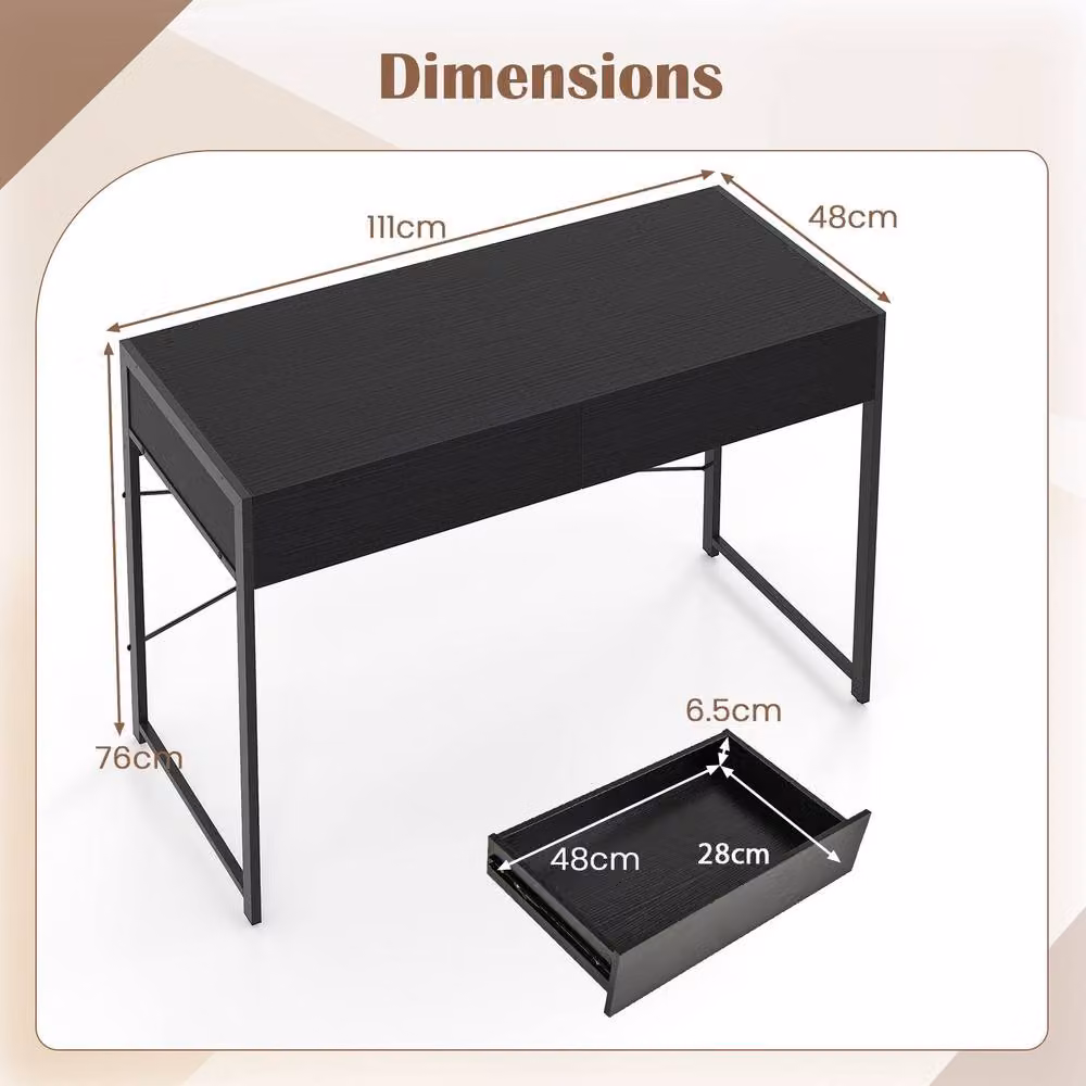 Costway Modern Black Computer Desk with Metal X-Frame and Rectangular Top – 2
