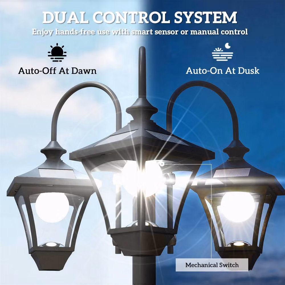 OUTSUNNY Solar Lantern Lamp Post with Dusk-to-Dawn Sensor, Black, Height: 185 cm – 5