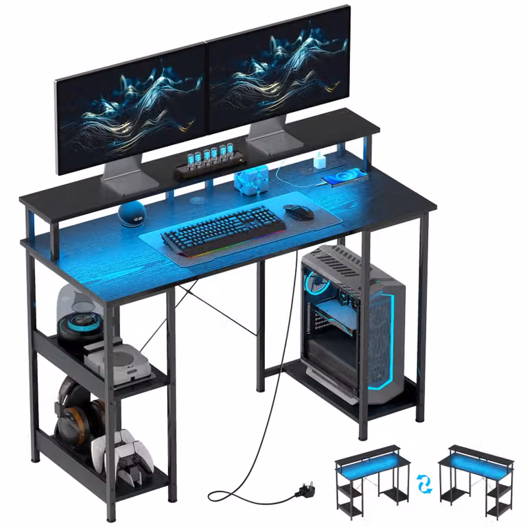 HOMCOM Reversible Modern Computer Desk with Storage and Cable Management in Black