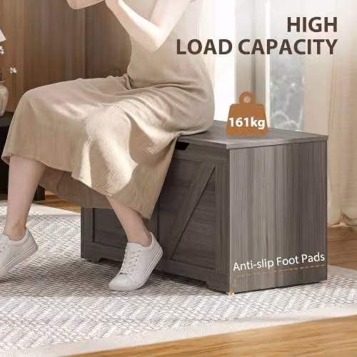 HOMCOM Storage Trunk Bench in Grey with Soft-Close Lid, W/D/H: 100 x 40 x 45 cm – 4