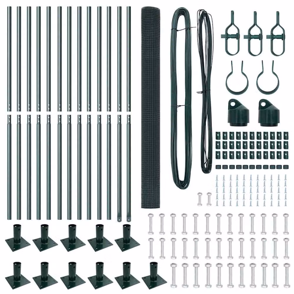 Berkfield Home Green Powder-Coated Steel Welded Wire Fence with 13 Flanged Posts – 5