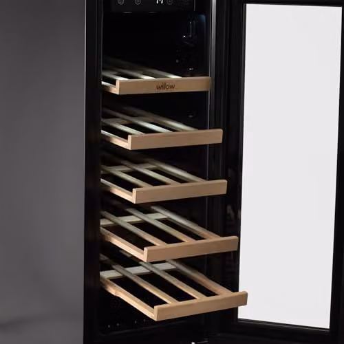 Willow W30WCB 20 Bottle Under Counter Wine Cooler, 60L Built-In Wine Fridge in Black with Touch Control Digital Display and Front Vented Cooling – 7