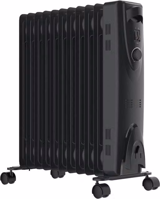MYLEK 2.5kW Electric Oil Filled Radiator with Adjustable Thermostat in Black