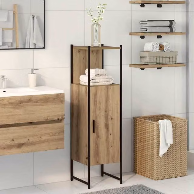 Berkfield Home Artisan Oak Bathroom Cabinet, Brown, W/D/H: 33 x 33 x 120.5 cm