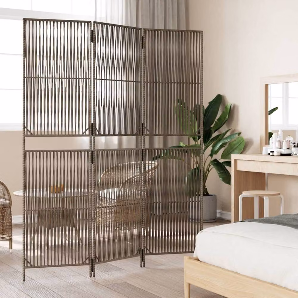 Berkfield Home 3-Panel Grey Poly Rattan and Steel Room Divider – 3