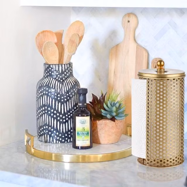 The Mia UK Gold Freestanding Metal Paper Towel Holder, W/D/H: 30.0 x 14.0 x 14.0 cm