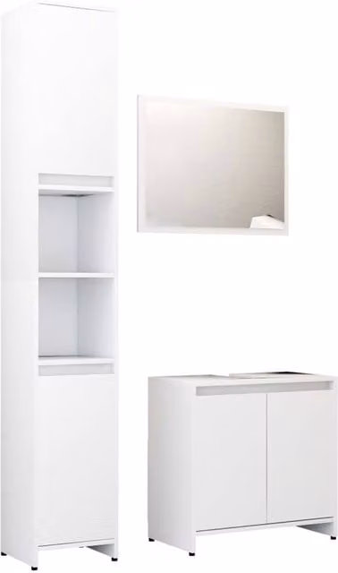 Berkfield Home 3 Piece Modern White Matt Bathroom Furniture Set including Tall Cabinet, Vanity Unit and Mirror Cabinet – 1
