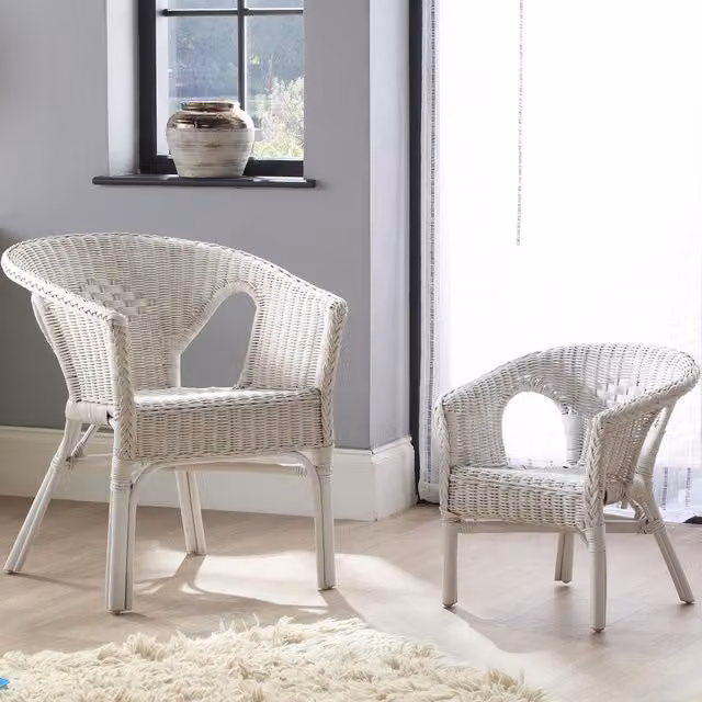 Desser White Rattan Tub Armchair for Adults
