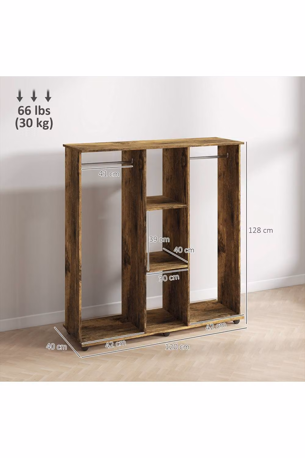 ERGOVEXA Open Wardrobe Double Mobile Storage Shelves Organiser in Brown – 2