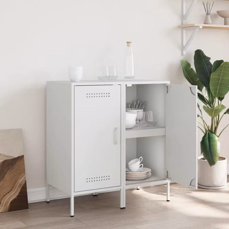 Berkfield Home Set of 2 White Metal Industrial Sideboards W/D/H: 36 x 39 x 79 cm