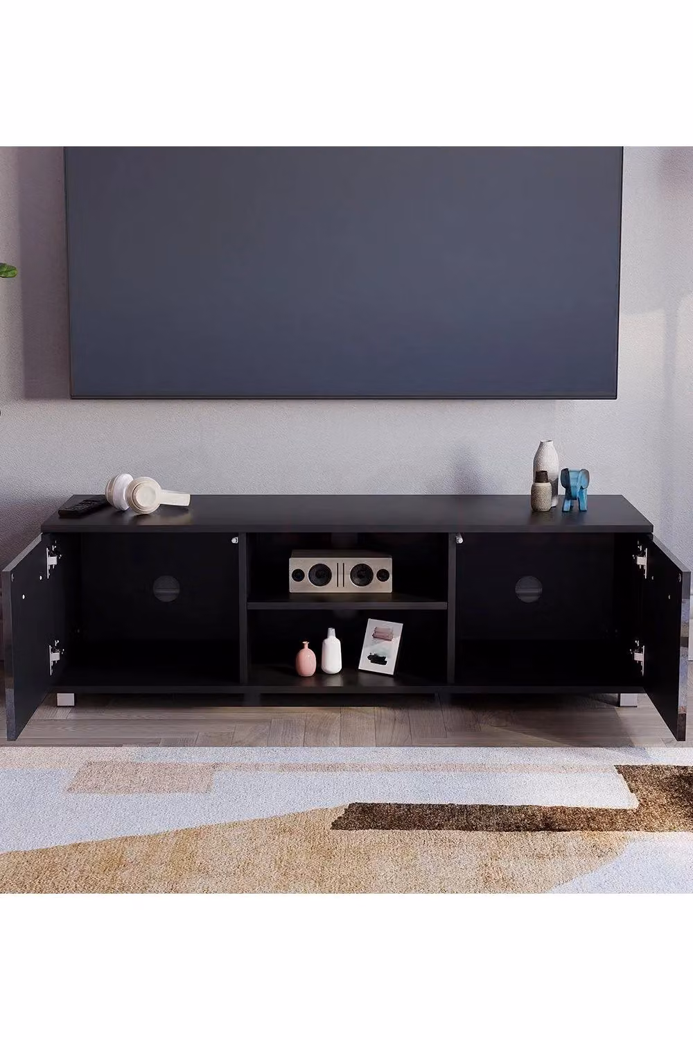 Vida Designs Cosmo 2 Drawer LED TV Unit in Black, W: 120 cm – 3