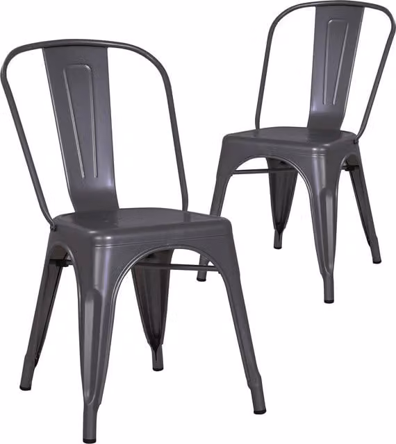 RayGar Pair of Modern Matt Grey Metal Dining Chairs