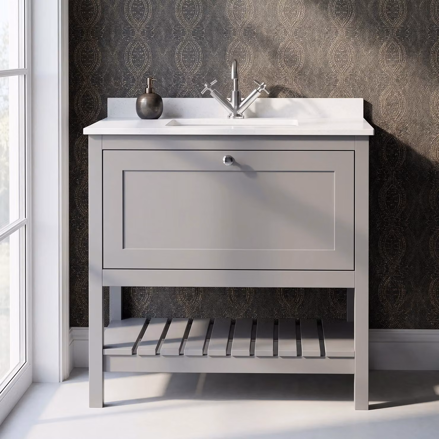 Balterley Floor Standing 1 Drawer Bathroom Vanity in Cool Grey and White, W: 82 cm – 4