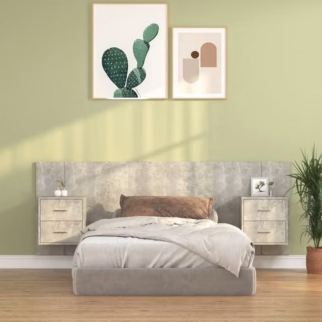 Berkfield Home Bed Headboard with Integrated Nightstands in Concrete Grey Engineered Wood