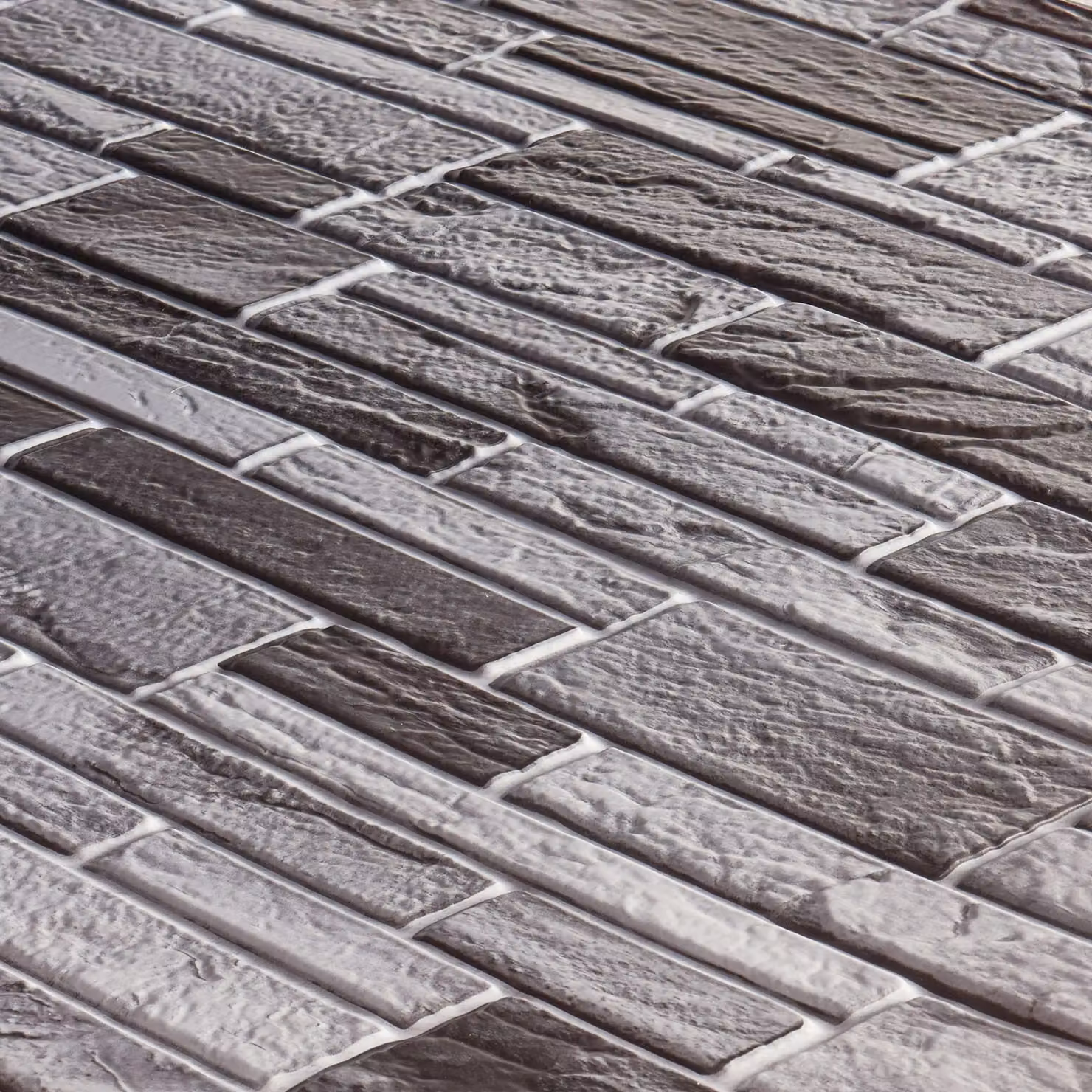 Novecrafto 3D Wall Panels Slim Stone Brick Effect PVC Cladding, 6 Sheets, Grey, W: 96 cm, H: 48 cm – 3