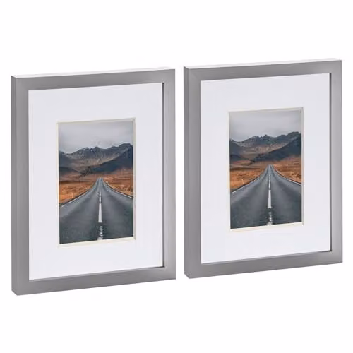 Nicola Spring Pack of 2 Grey Rectangular Photo Frames with White Mounts