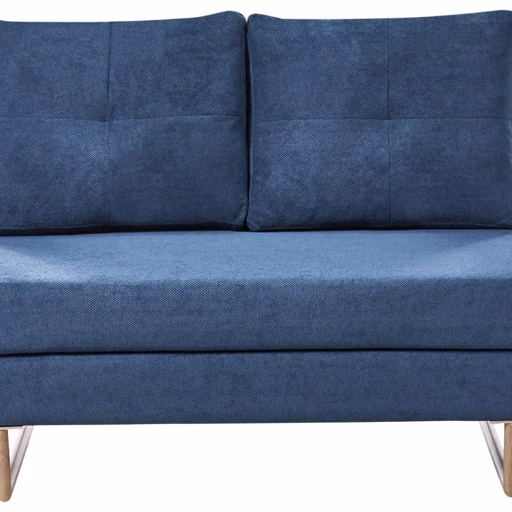Wyld and Coco 2-Seater Blue Fabric Sofa Bed with Metal Frame and Fold-Flat Sleeping Function – 2