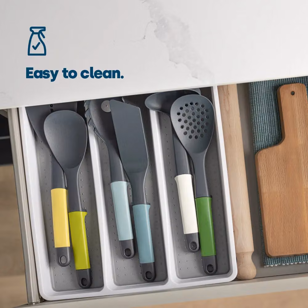 LIVIVO White Plastic Cutlery Drawer Organiser Tray with 3 Compartments – 4