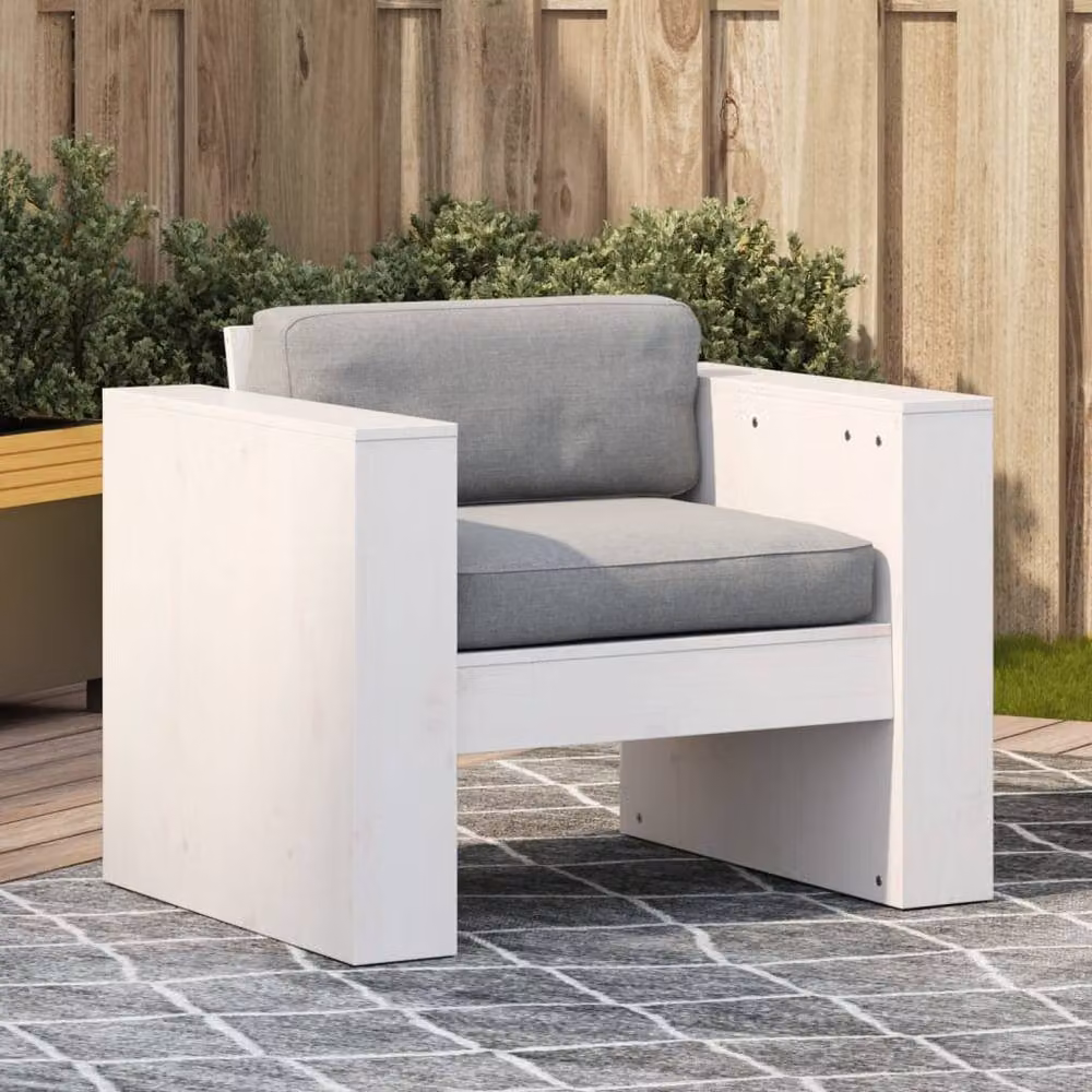 Berkfield Home White Lacquered Solid Pine Garden Sofa, W: 79 cm, D: 60 cm, H: 62 cm – 2