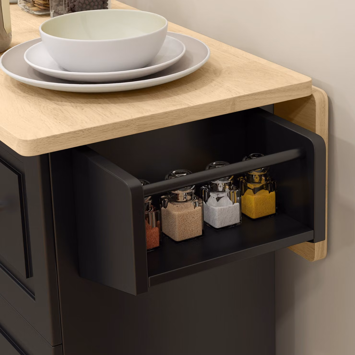 HOMCOM Kitchen Island with Drop Leaf and 3 Drawers, Black Rolling Kitchen Storage Trolley on Wheels – 9
