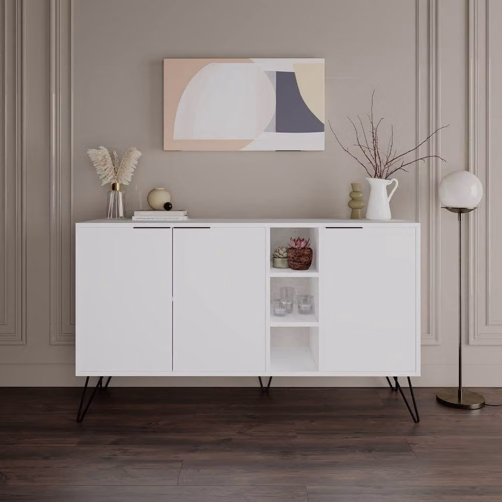 CALICOSY Clara Sideboard with 3 Niches and 3 Doors in White – 2
